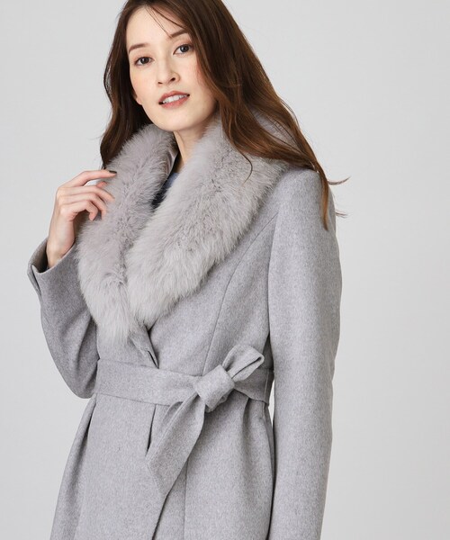 日本製／フォックスファー／カシミヤ混】ファー付ウールコート