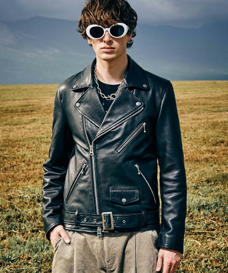 グラム レザー ジャケット ライダース ラムレザー 羊革 ブラック glamb