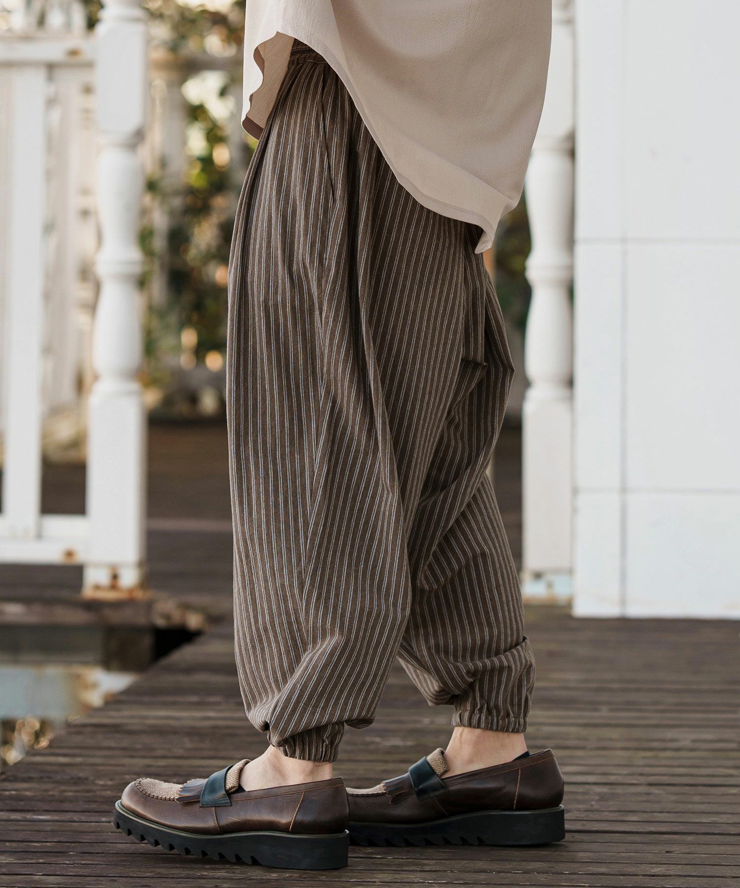 CAMBIO(カンビオ)】コットンリネンストライプバルーンパンツ(CMB-R0152