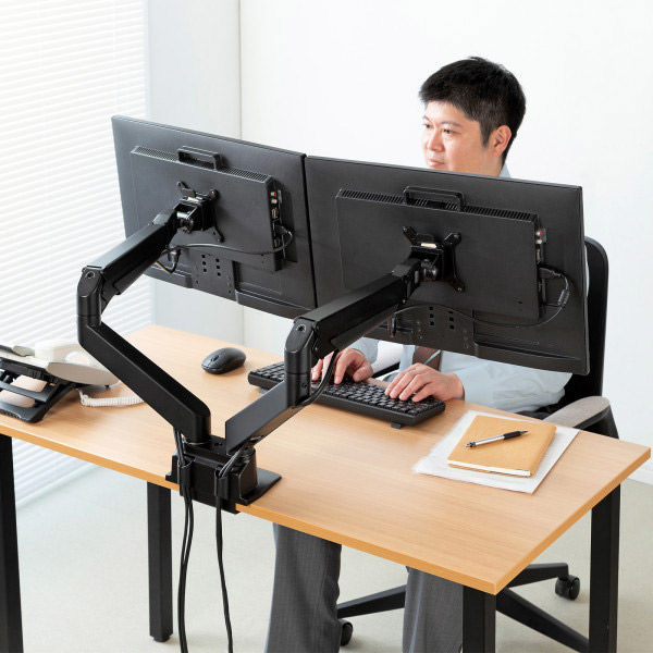 サンワサプライ 水平垂直多関節液晶モニターアーム(2面・ブラック) CR