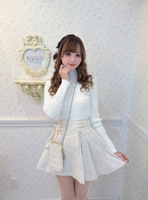 インパン裏地付きチャームレースアップツイードスカート[gc301