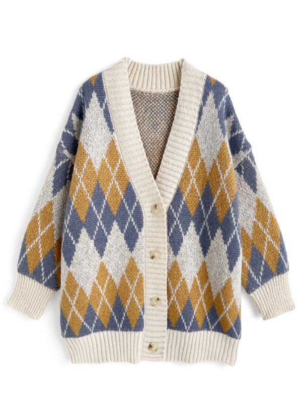 アーガイル柄Vネックニットカーディガン[kz640] | レディース