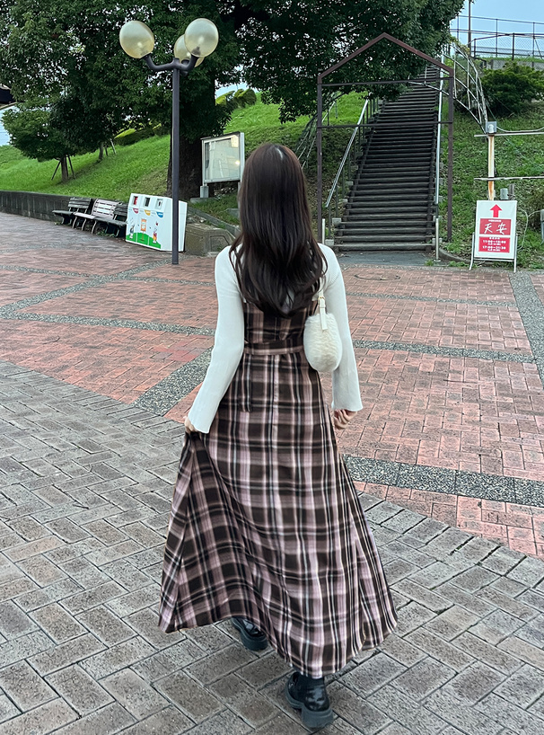 ベルト付きチェック柄フレアキャミワンピース[tg762] | レディース