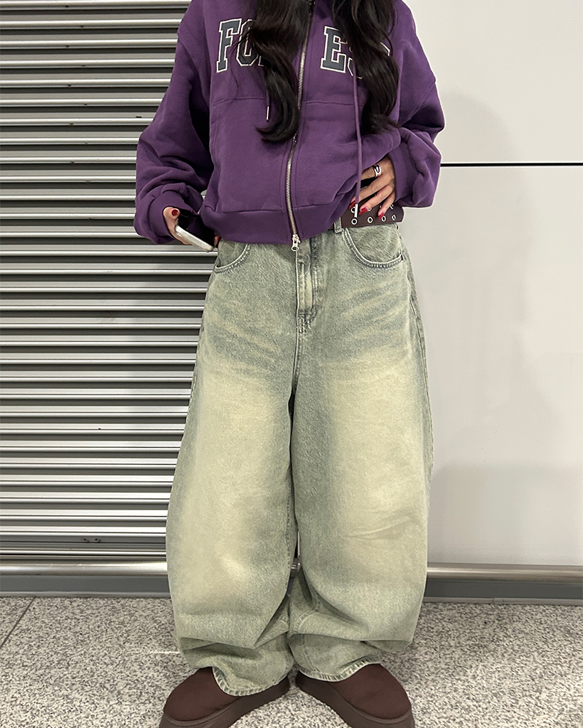 スーパーワイドバルーングリーンジーンズ | ファッション通販サイト NUGU