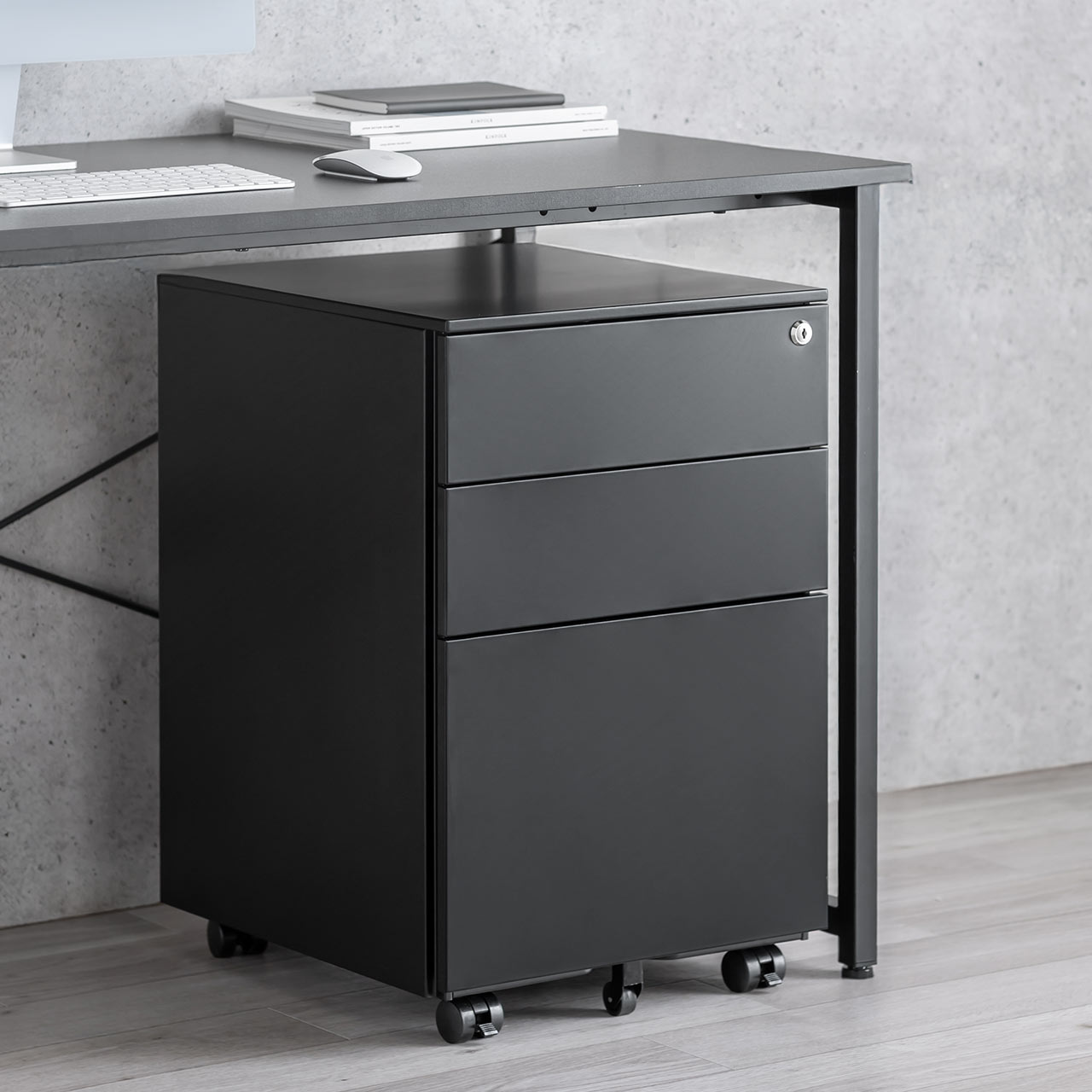 取付無料！USMハラー 2段ブラックキャビネット 小さめデスクワゴン