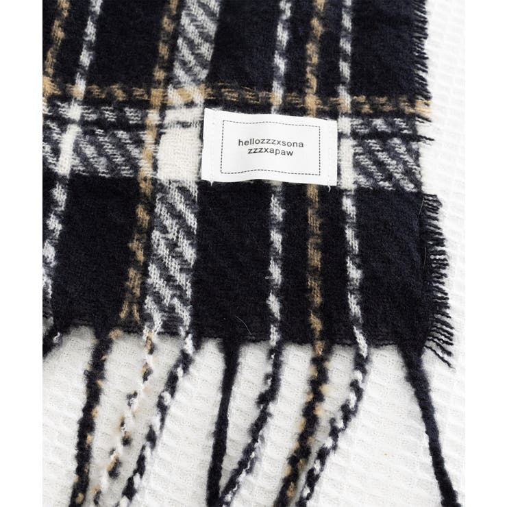 チェック柄ストール 大判フリンジマフラー[品番：AGCW0005953