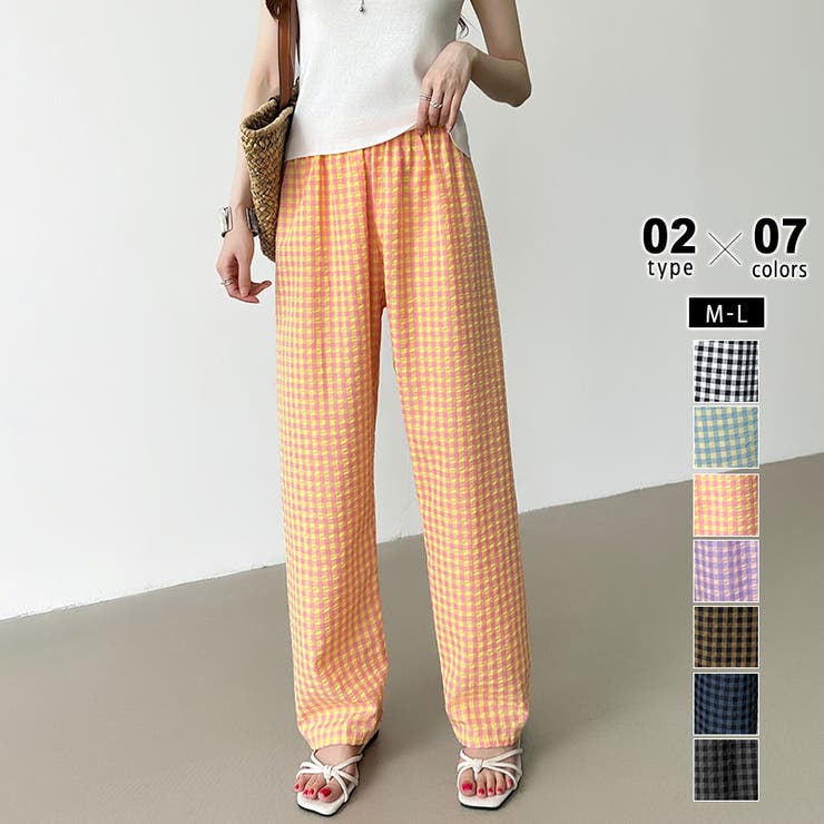 ギンガムチェックパンツ ルームウェア リラックスパンツ[品番