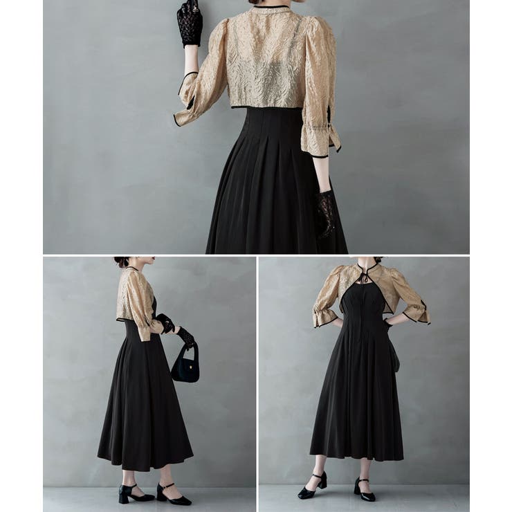 etoll エトル ジャガードボレロ&ウエストタックボリュームドレス[品番