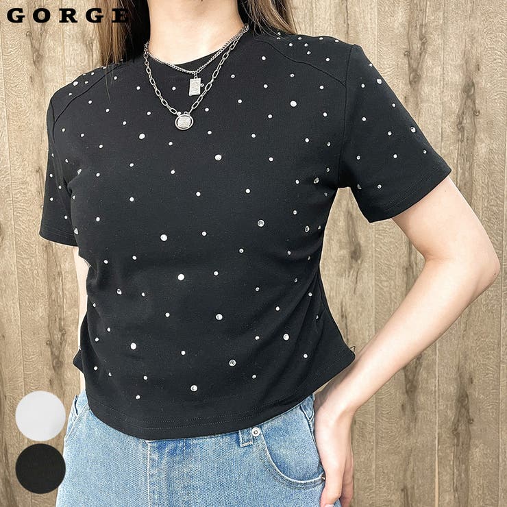 ラインストーン付きストレッチTシャツ[品番：GORW0008725]｜GORGE