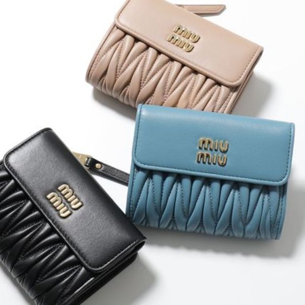 MIUMIU(ミュウミュウ)三つ折り財布 リボン クリスタル ブラック レザー