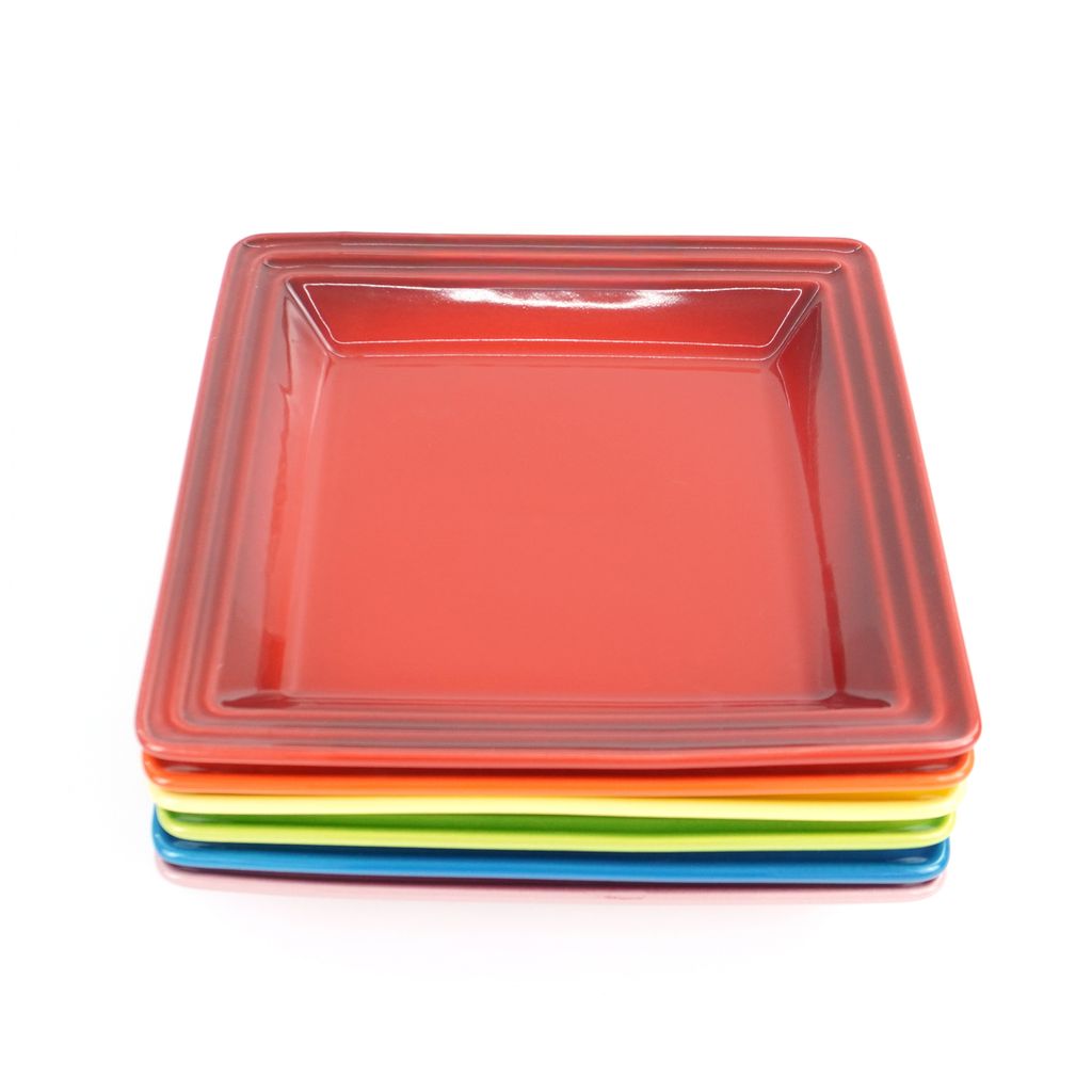 彩虹六色方盤禮盒-21cm｜浮雕瓷質可微波烤箱，防滑耐用｜家庭早餐與