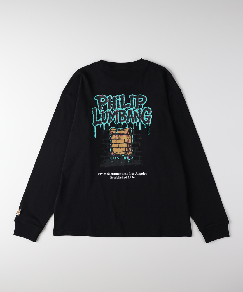 グラフィックプリントロングスリーブTシャツ(S ブラック): トップス