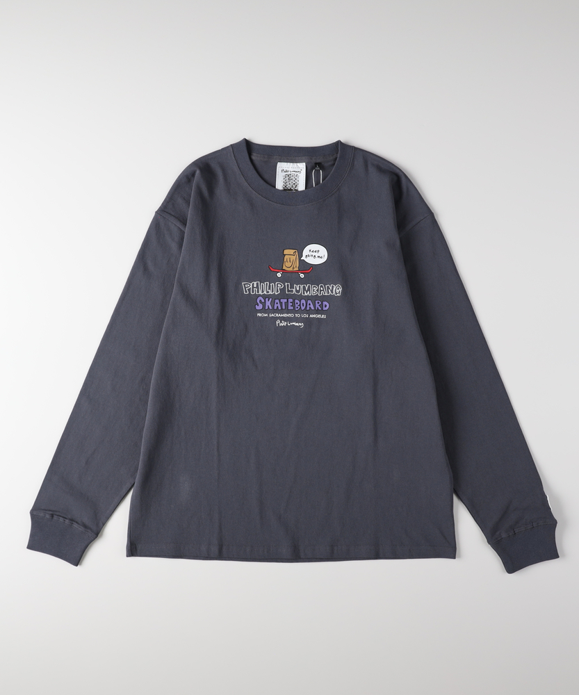 グラフィックプリントロングスリーブTシャツ(S サックス): トップス