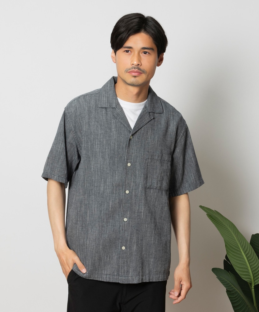 綿麻ヘリンボーン半袖開襟シャツ(S ネイビー): トップス｜Right-on公式