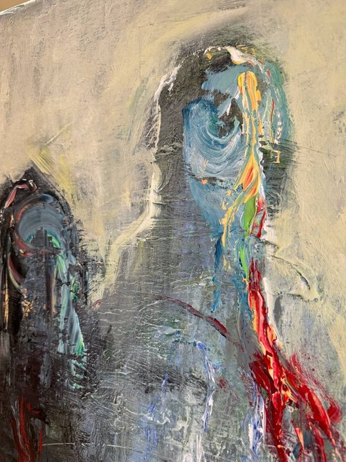 送料無料】スペイン 抽象的形状表現主義現代絵画、人間のような