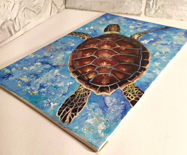 亀 油絵 原画 絵 動物 インテリア 絵画 アート かわいい おしゃれ