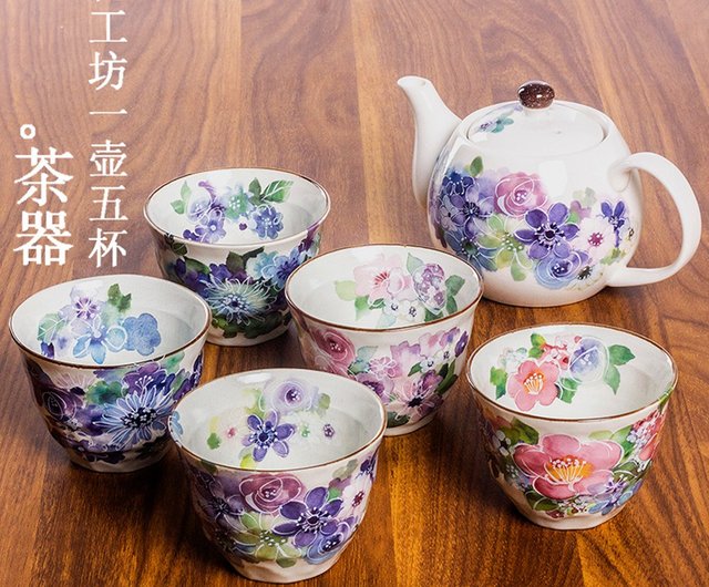 日本から輸入したスポット美濃焼とブルー陶器の花が咲く桜の急須茶碗