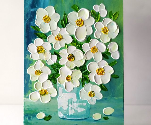 花の絵 アクリル画 原画「スズランとスグリの実のあるアレンジ」30cm