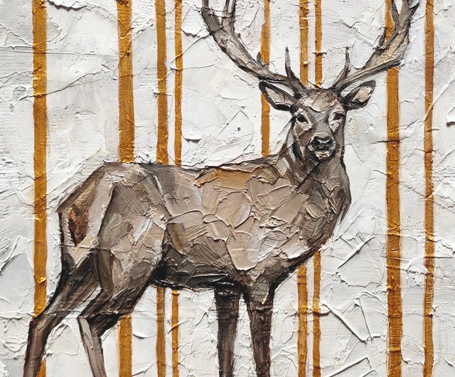 ルーズベルトエルク 油彩画 鹿 絵 ルーズベルトエルク 油彩画 鹿 絵