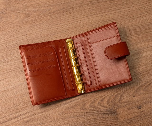 香港 M5 / A8 5穴 本革システム手帳 - レッドブラウン (留め具あり