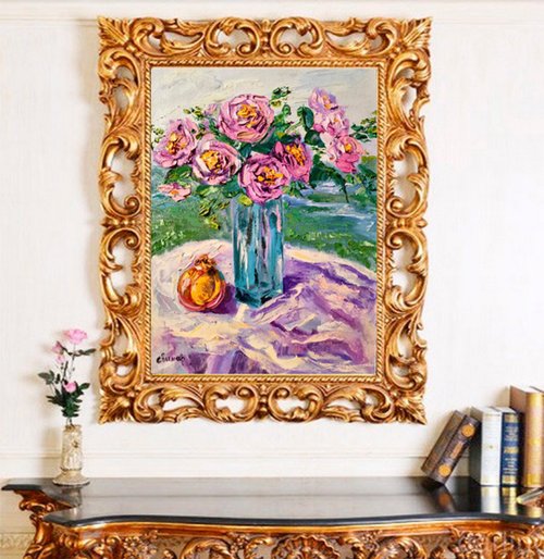 注意アリ】油絵 花 S.Kurita 花の絵画を油絵で描いた柿田治の花の絵