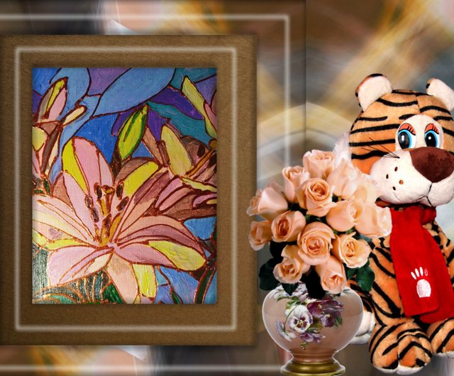 油絵 菅家令子 絵 絵画 インテリア 額付(白) uF6-064204 花 ゆり 絵画