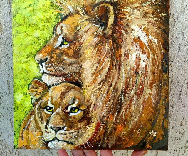 手書き油絵 七色のライオン 額付 肉筆絵画 インテリア 油彩画 楽天市場