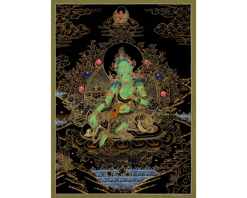チベットタンカ 仏画 グリーンターラ チベットタンカ 仏画 グリーン