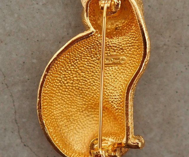 CHRISTIAN DIOR ディオール キャット 猫 ブローチ ゴールド