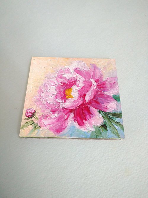 油絵 よっこ確認 ピンクとオレンジ色の花を差した花瓶 油絵 よっこ確認