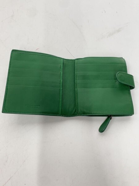 Etsu ボッテガ BOTTEGAグリーンレザー編み込み二つ折り財布 BOTTEGA