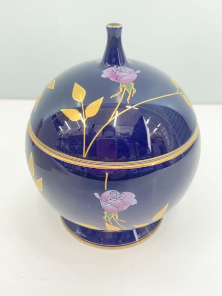 1752 香蘭社 瑠璃薔薇 キャンディーポット 金彩 ルリ薔薇
