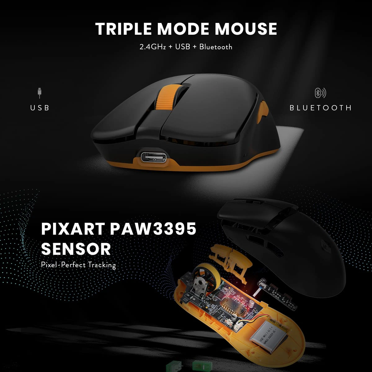Cosmic Byte Velox Tri Mode Mouse, Pixart 3395 Sensor, 39 Grams