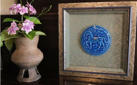 美品 幸兵衛窯 美濃焼 色絵陶額「遊鳥」化粧箱入 KOBEIGAMA 日本 職人