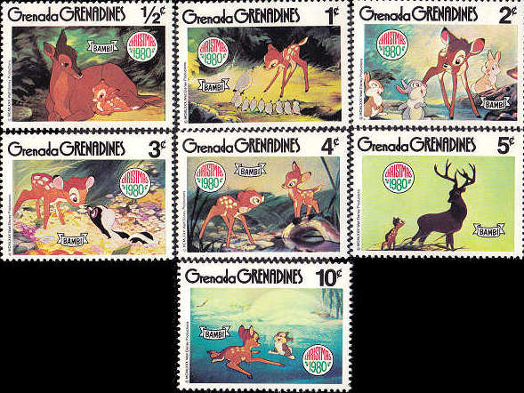 ディズニー バンビ（グレナダ・グレナディーン 1980年）の外国切手7種