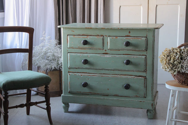 オールドパイン材シャービーなグリーンペイントチェスト（横幅91cm