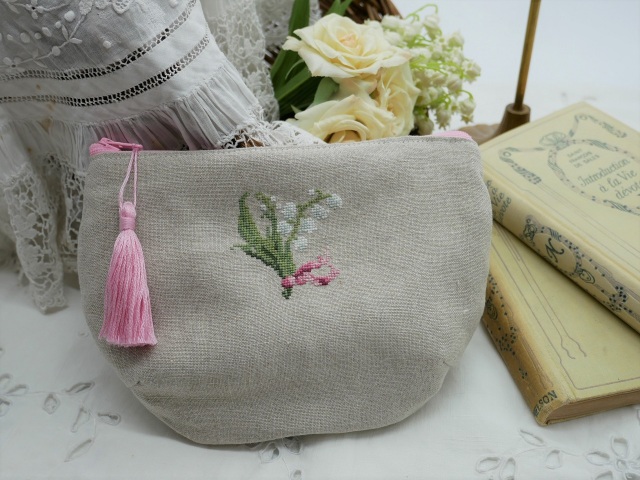 アンティークイタリア ダマスク織リネン カーネーション＆馴鹿 クロス