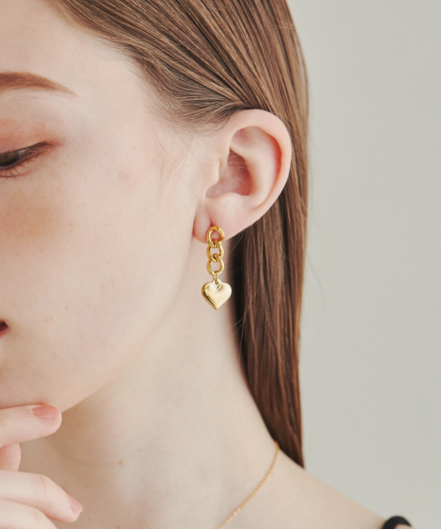 金属アレルギー対応 】 ハートチェーンピアス サージカルステンレス