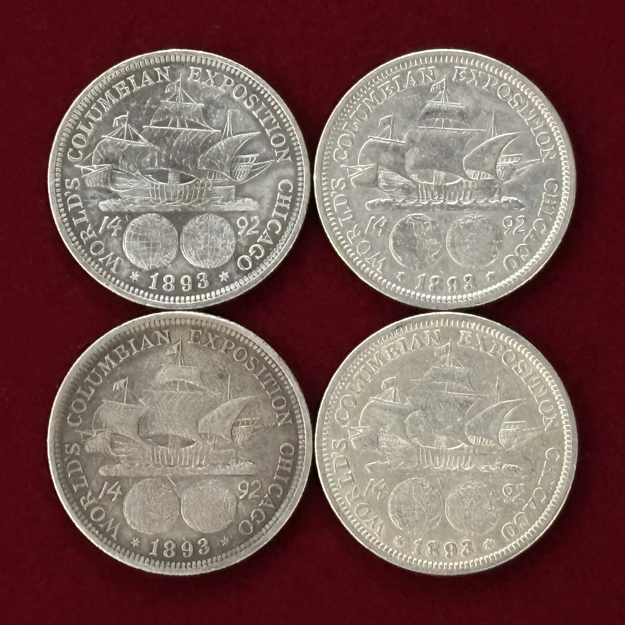 アメリカ】コロンビア博覧会記念 1/2ドル 銀貨 4枚組 1893［C-0000709