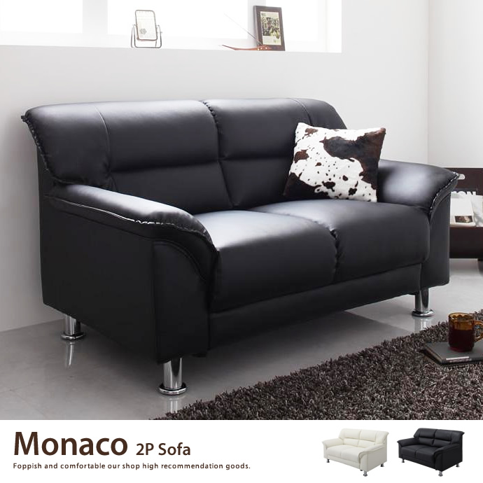 定価55,000円 黒 合成皮革 2人掛けソファ 黒い合成皮革の2人