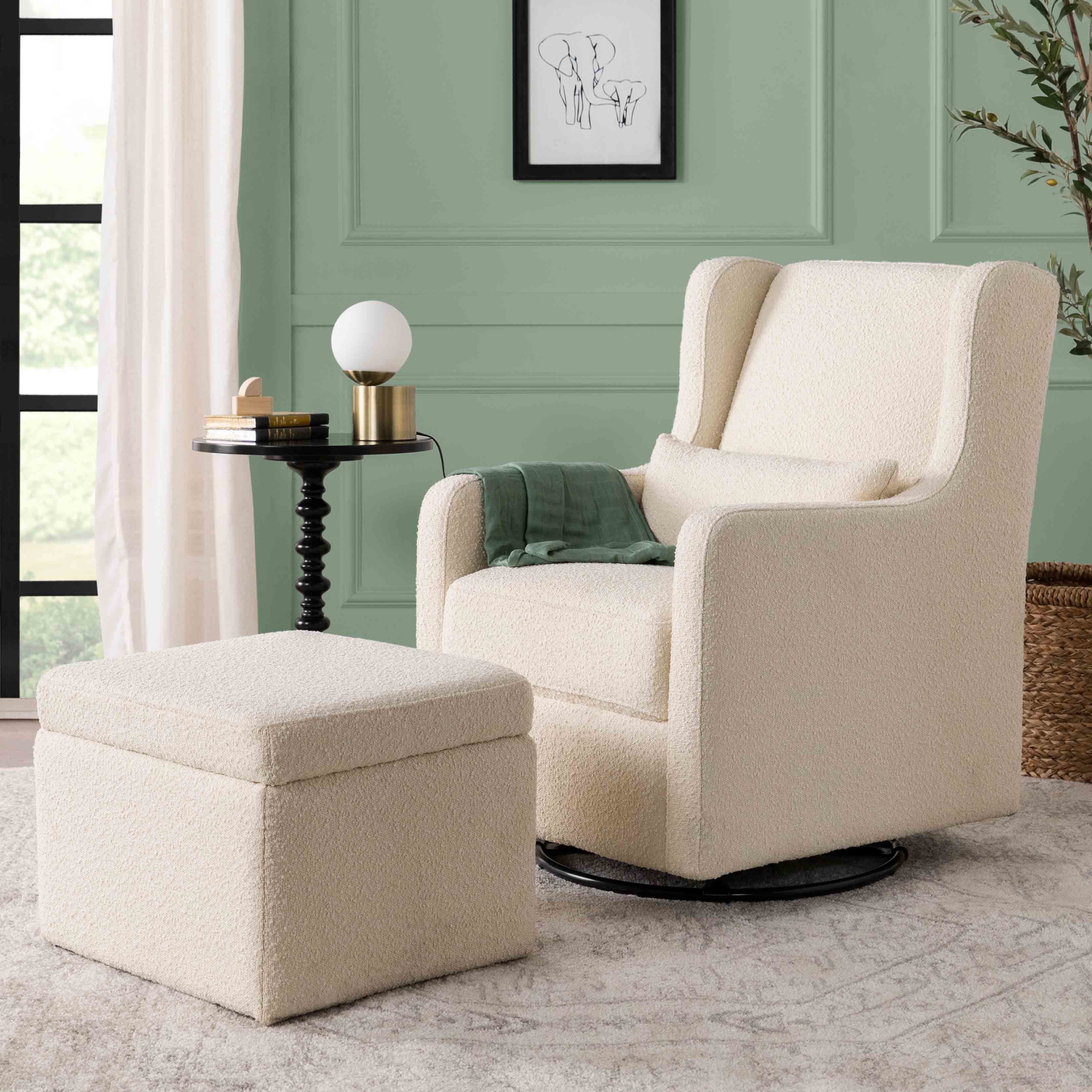 Carter's Adrian Swivel Glider with Storage Ottoman | Ivory Boucle