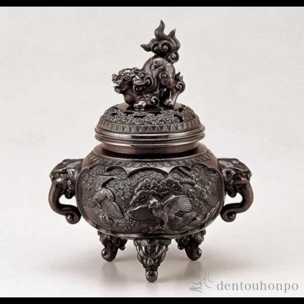 送料無料】 銅製 新特大花鳥香炉 徳色 / お香 線香 リラックス 仏具