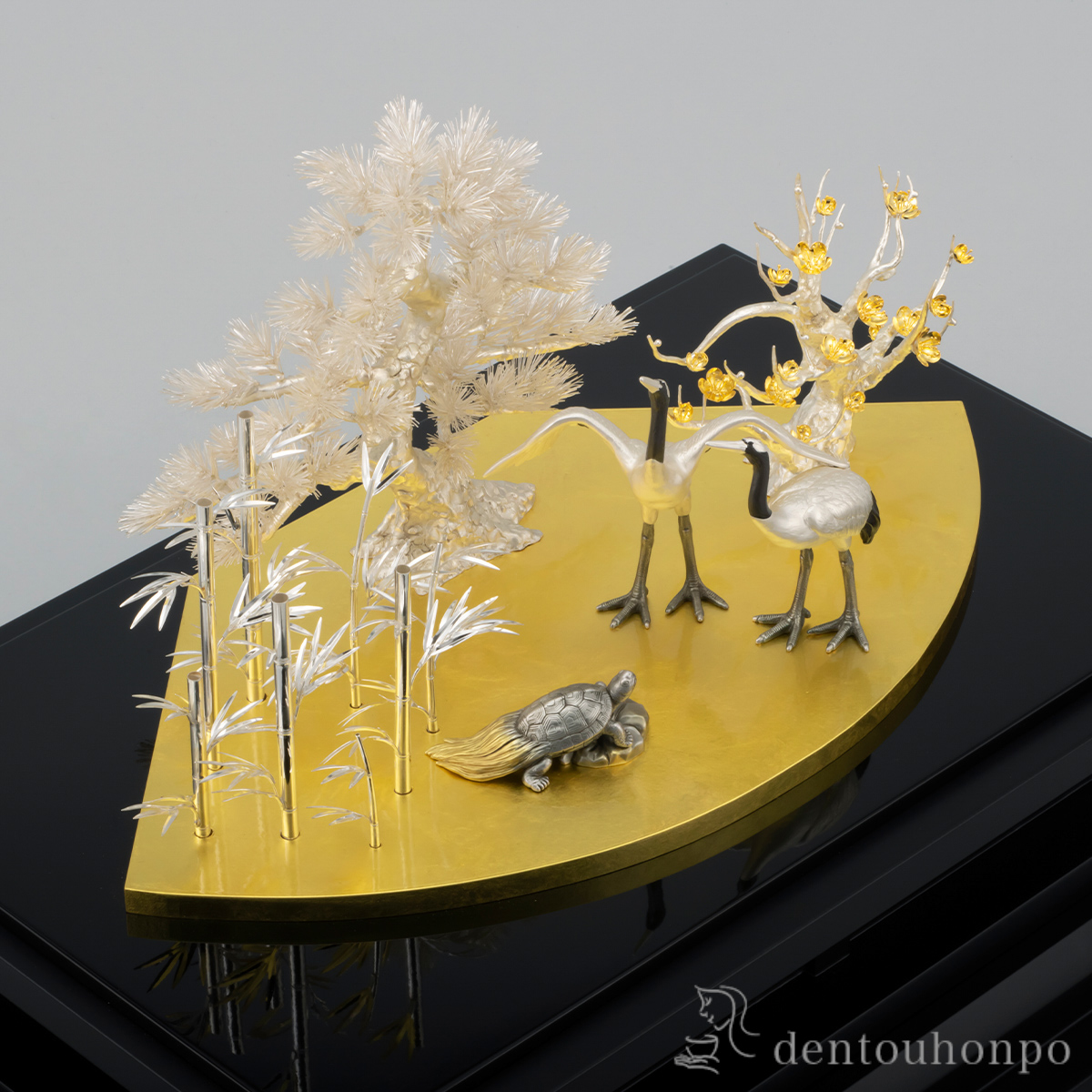 EU506 【白木屋謹製】純銀 鶴形 ボンボニエール 幅7.1cm 重35g 純銀刻 共箱