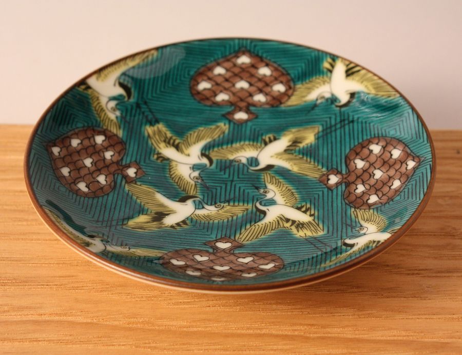 古九谷 九谷焼 吉田屋 松山窯 青九谷 青手 豆皿 1客 吉田屋 青い皿 青