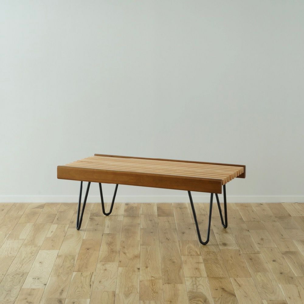 naoさん〙〈二台セット〉無垢材のスラットデザインベンチ収納付