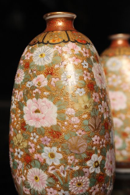 九谷焼九谷鏑木九谷鏑木明治九谷華鳥の図アンティーク九谷飾り壷1客