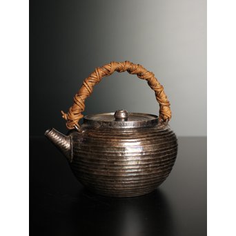 純銀製 獸口 饕餮文 湯沸 銀瓶 煎茶道具