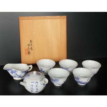 初代 三浦竹泉 青華漢詩竹図 茶器 茶瓶 急須 P033｜骨董店 のびる 古