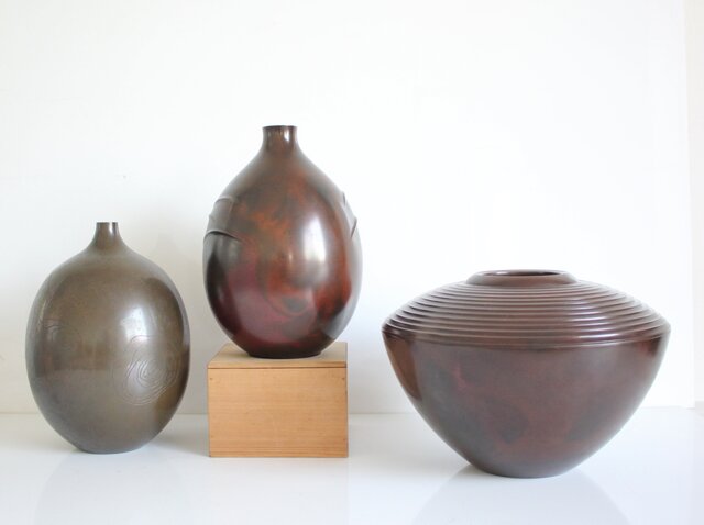 人間国宝 高村豊周 鋳造花器 3点1組 M139｜骨董店 のびる 古美術 骨董