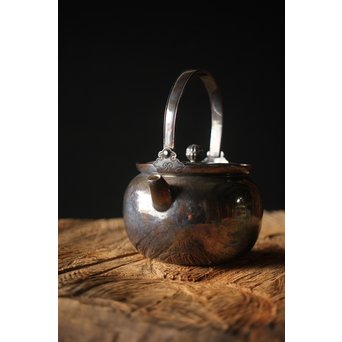 純銀製 浮彫漢詩 獣口湯沸 銀瓶 煎茶道具